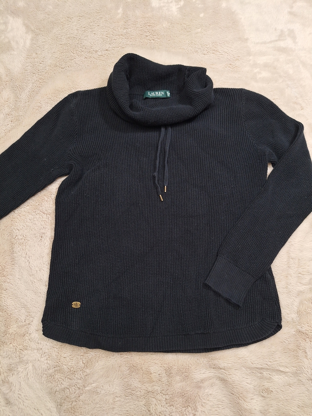 Lauren Ralph Lauren Womens Black Knit Cowl Neck Pullover Sweater PS 100% Cotton